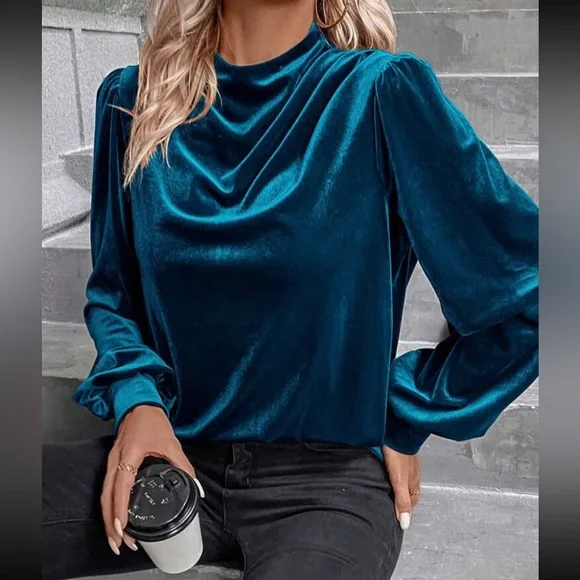 Luxe Velvet Cowl Neck Top Blouse Shirt - Picture 1 of 16